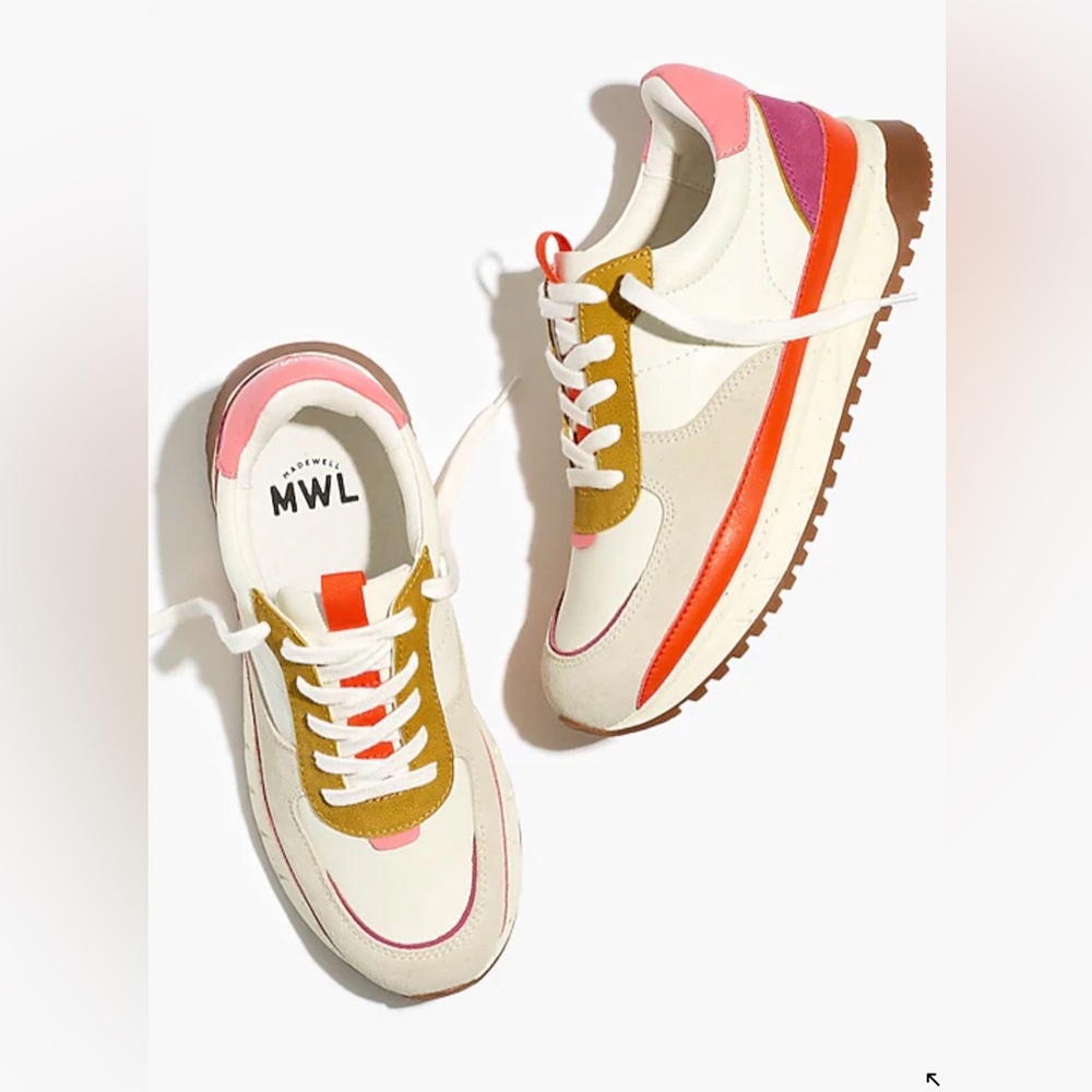 New Madewell Women's Kickoff Trainer Sneakers in Bright Colorblock Leather sz 8